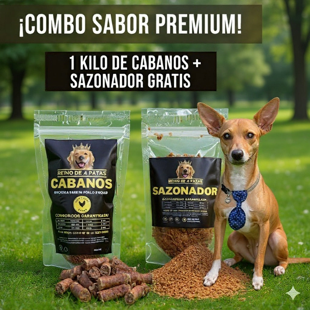 Tu mascota merece más que comida: dale salud, sabor y cariño con nuestro combo sabor premium de 1 kg de Cabanos + 1 Sazonador gratis de 100g por $84.900
