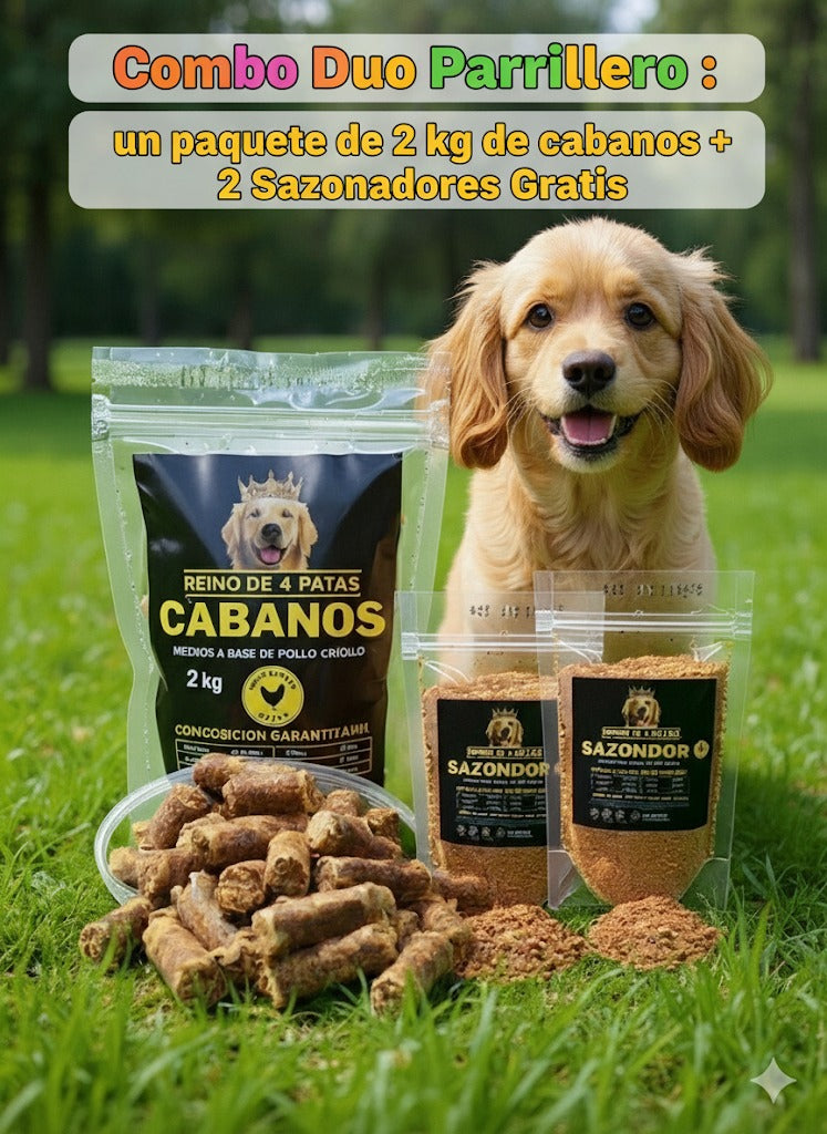 Tu mascota merece más que comida: dale salud, sabor y cariño con nuestro combo sabor premium de 1 kg de Cabanos + 1 Sazonador gratis de 100g por $84.900